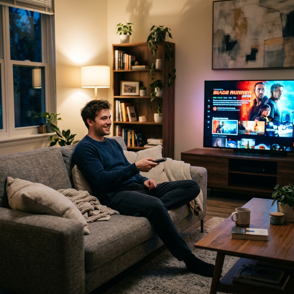 Man choosing VORNIC360 IPTV plan on TV